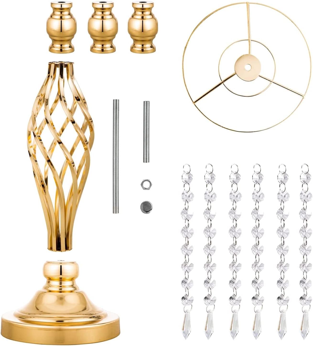 Metal Flower Stands with Crystal Beads - Wedding Centerpieces for Table Decorations, Elegant Metal Flower Arrangement Stands, Flower Vases for Wedding Party Celebration Home Decor (Gold-10pcs)