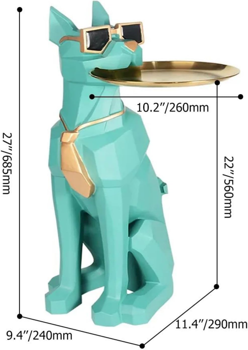 homary Modern Resin Dog Sculpture Geometric Standing Statue Cute Side Table Tray End Table with Tissue Storage (Green)
