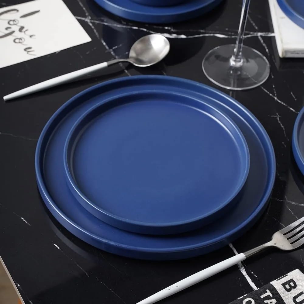Food Plate Set Stoneware 24-Piece Round Dinnerware Ceramic Dishes to Eat Plates Dinner Sets Dish Tableware Bar