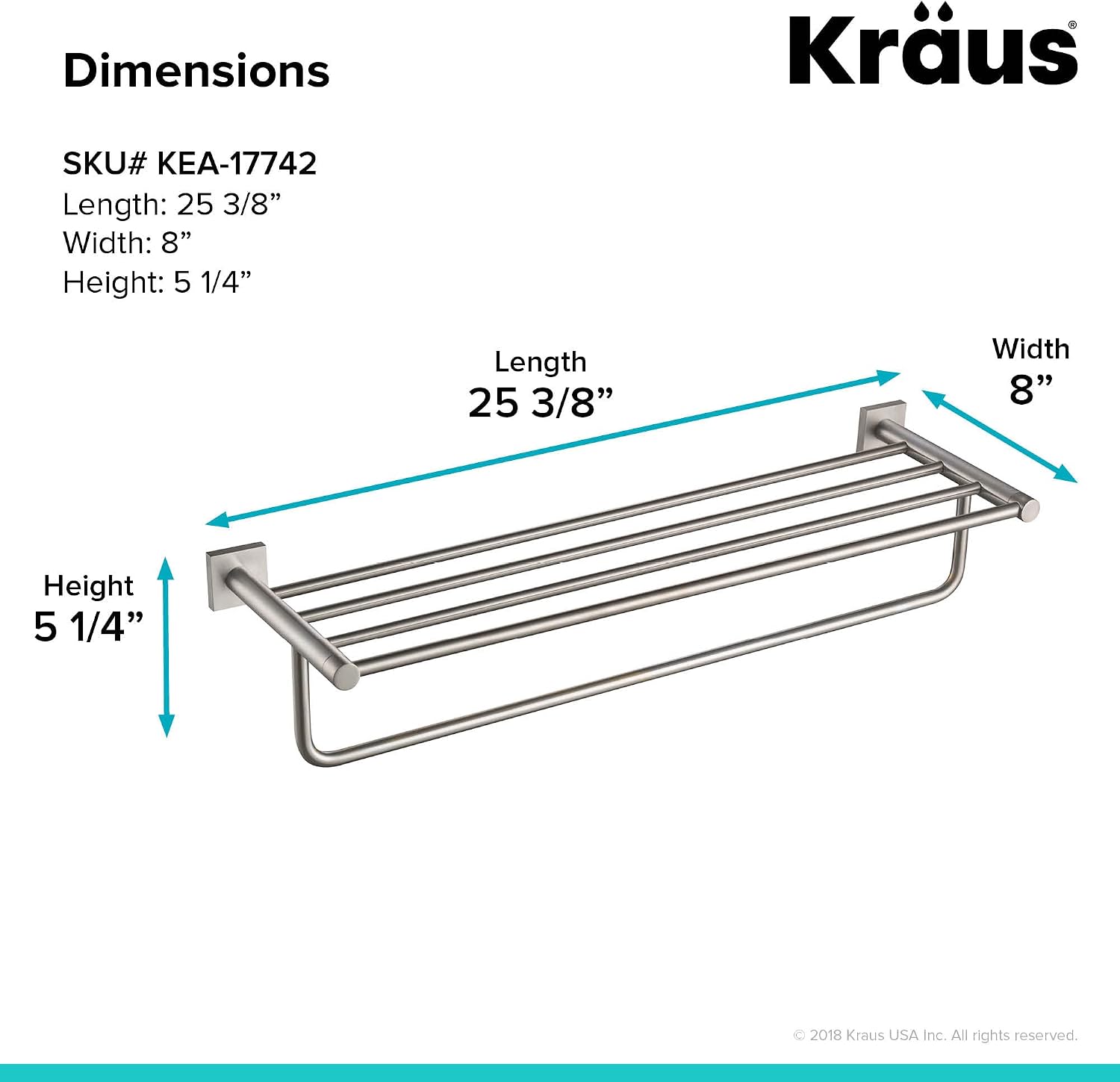 KRAUS Ventus Bathroom Shelf with Towel Bar, Brushed Nickel Finish, KEA-17742BN