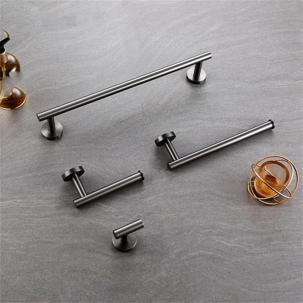Stainless Steel Bathroom Accessories Set with Towel Rack Toilet Paper Holder Bar Hanger Hook and Brushed Gunmetal Grey Finish Modern Style and Durable Design for Your Bathroom Deco