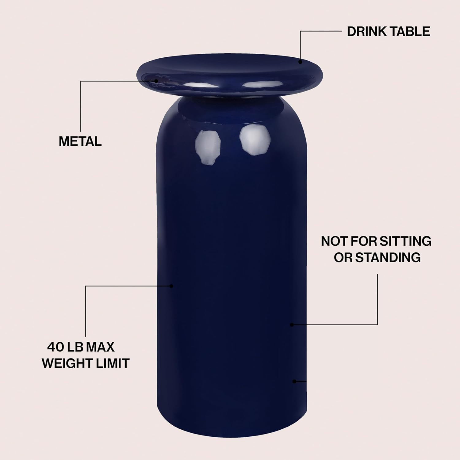 JONATHAN Y END1008D Miles 22.75' Mid-Century Modern Metal Sleek Cylinder Drink Table and Decorative End Table for Living Room, Bedroom, Office, Bathroom, Navy