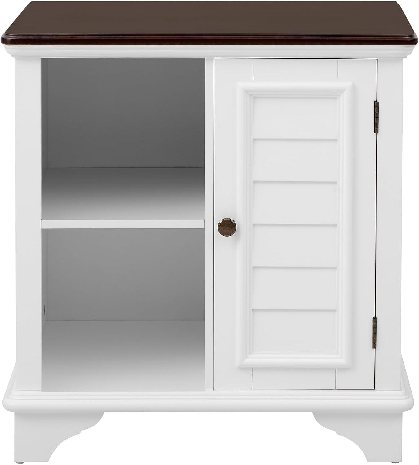 Multifunctional End Table Side Table with a Shutter Style Door and 2 Woven Grass Baskets, Sofa Side Narrow Table, Wood Bedside Nightstand for Living Room Bedroom (White-4.7)