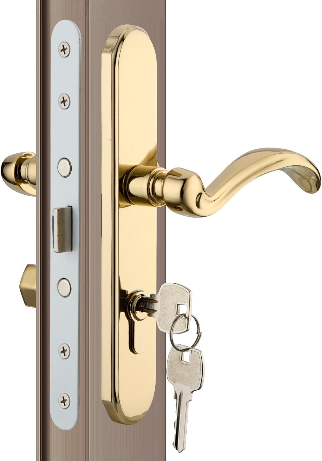 MaxxGeek Storm Door Handle Accessory Set fit Pella Storm Door Handle Replacement Part, with Key and Lock Cylinder (Polished Gold)