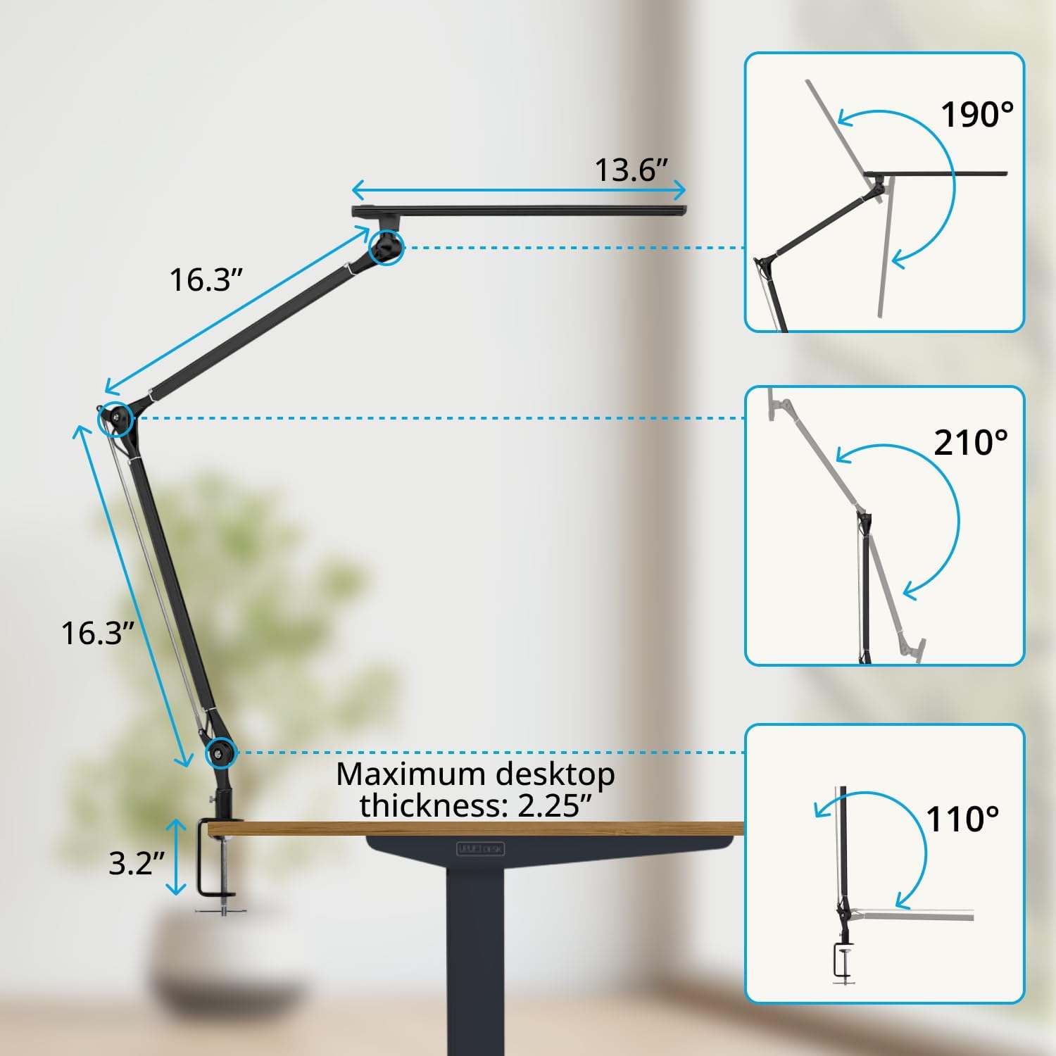 UPLIFT DESK E7 LED Desk Lamp - Adjustable 3 Color Modes, Dimmable Home Office Desk Light for Standing Desk, Dual Monitors, Aluminum Task Lamp (Silver Base)