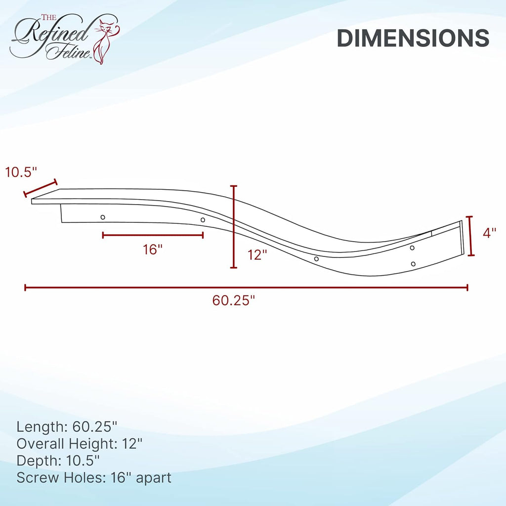 THE REFINED FELINE 60 Inch Lotus Branch Cat Shelf in White with Replaceable Carpet, Playing, Climbing, & Lounging Cat Shelves And Perches For Wall, Cat Hammock Bed Furniture for Large Cats