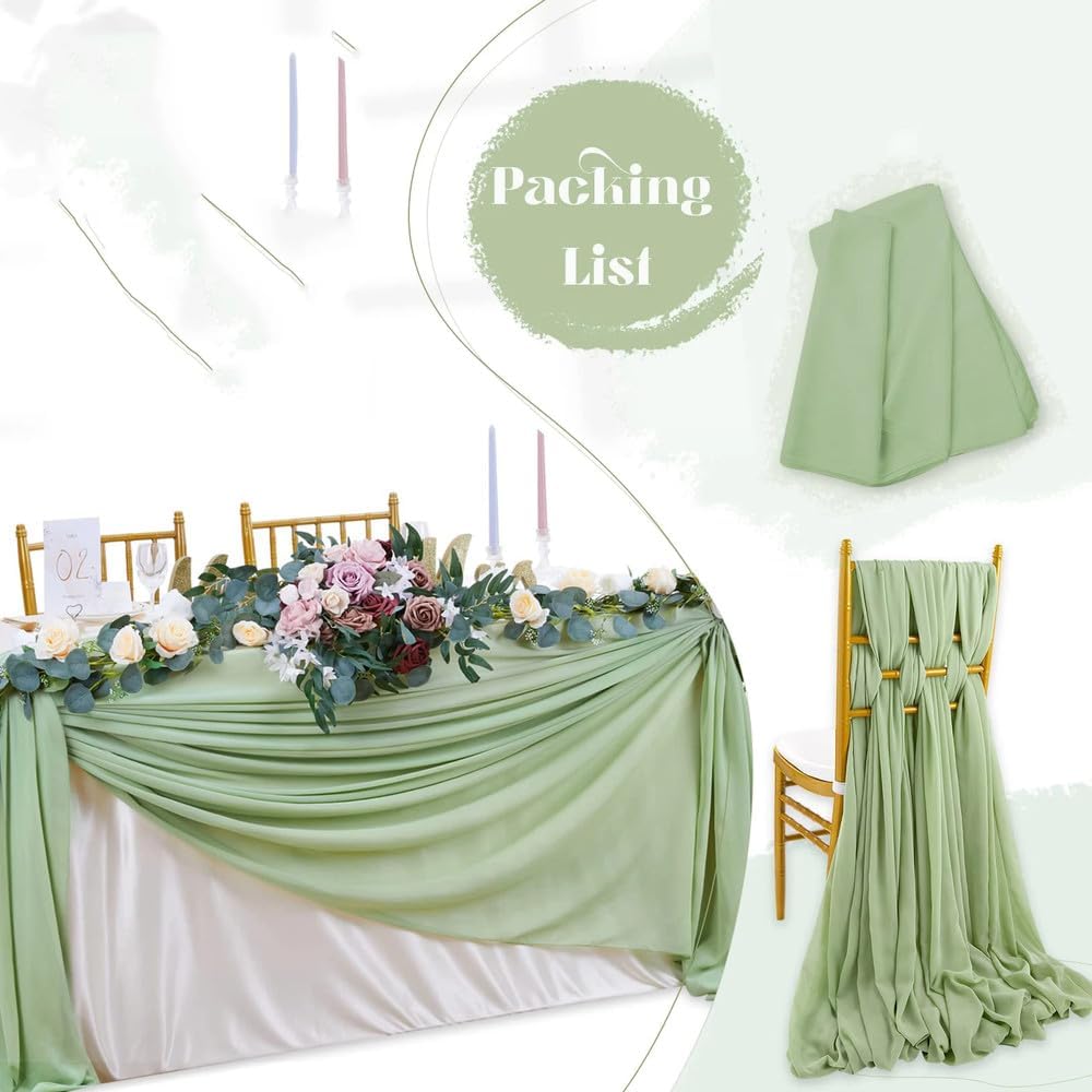 12pcs Chiffon Chair Sashes Wedding Decors 30x270cm Table Runner for Party Banquet Event Baby Shower Holiday Decor, Dusty Rose Pink,12pcs