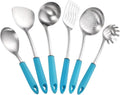 Kitchen Tools Spoons for Cooking Spatulas Cooking Utensils Sets Stainless Steel Spatulas Spoons Cookware Dining 6 Pieces (Blue)