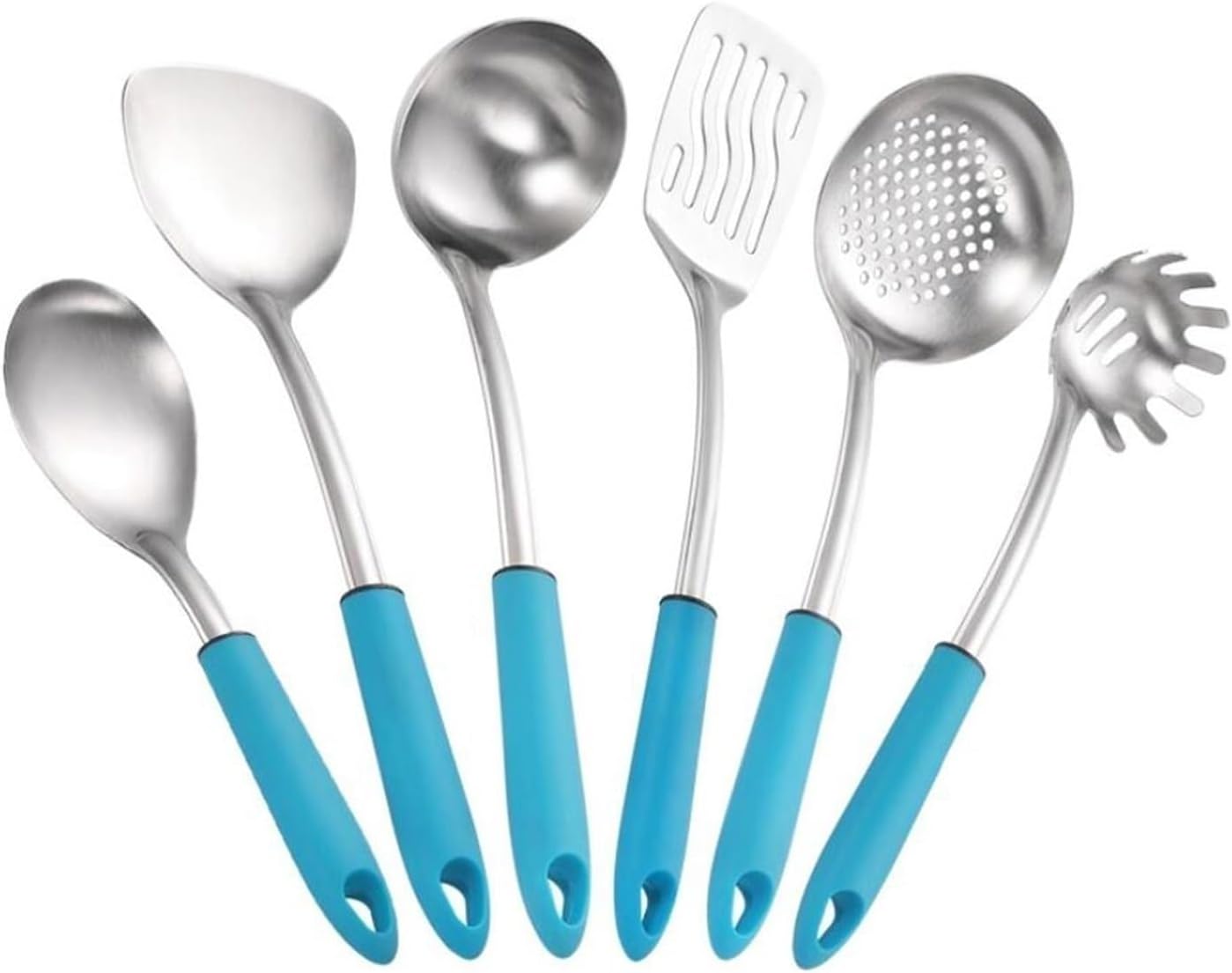 Kitchen Tools Spoons for Cooking Spatulas Cooking Utensils Sets Stainless Steel Spatulas Spoons Cookware Dining 6 Pieces (Blue)