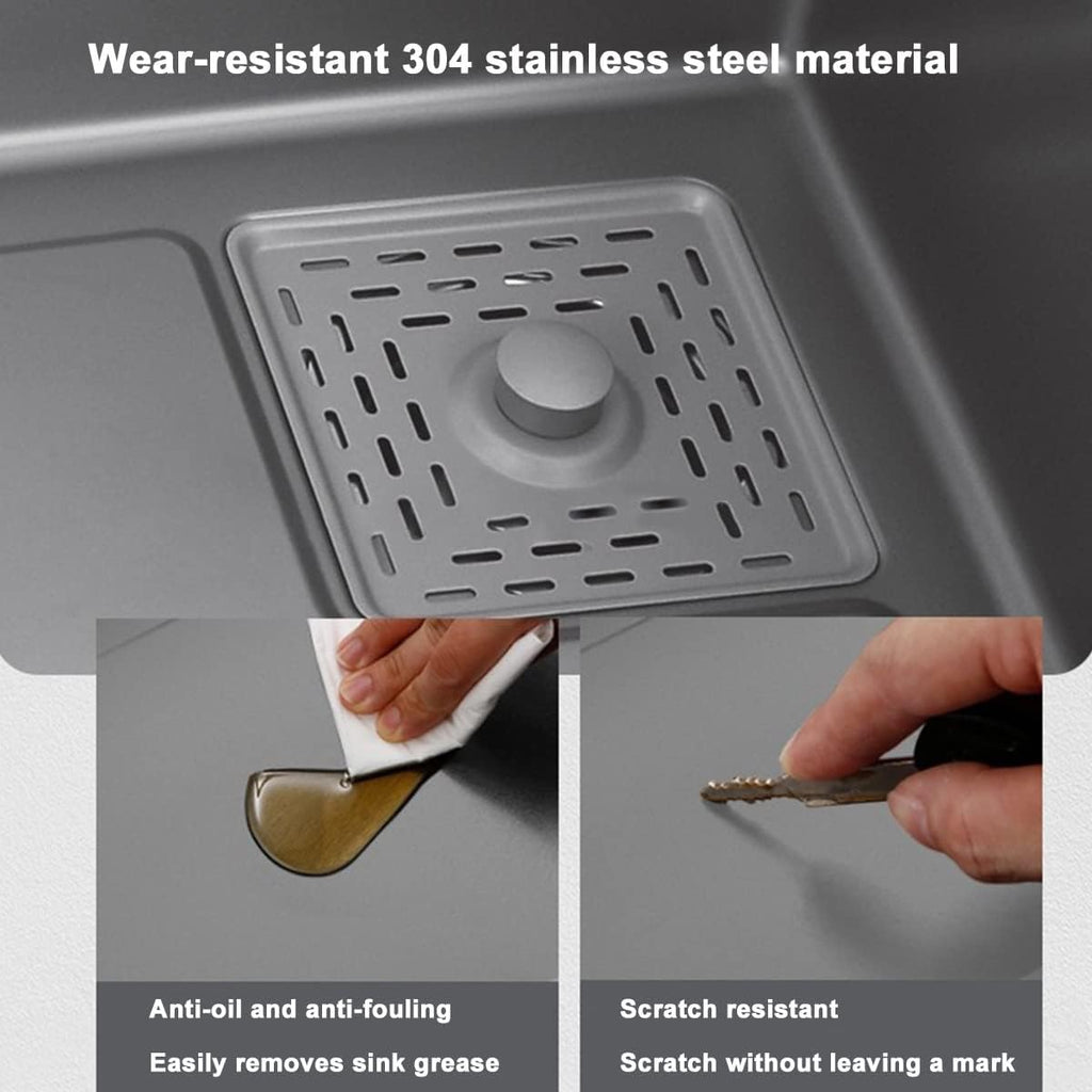 Kitchen Sinks Grey Stainless Steel Sink Large Sink with Waterfall Faucet Single Bowl Sink with All Accessories (