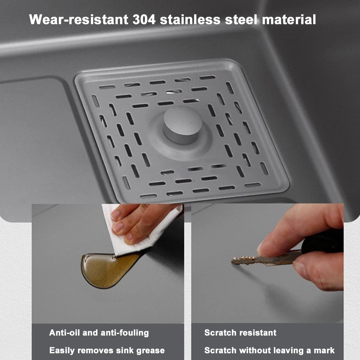Kitchen Sinks Grey Stainless Steel Sink Large Sink with Waterfall Faucet Single Bowl Sink with All Accessories (