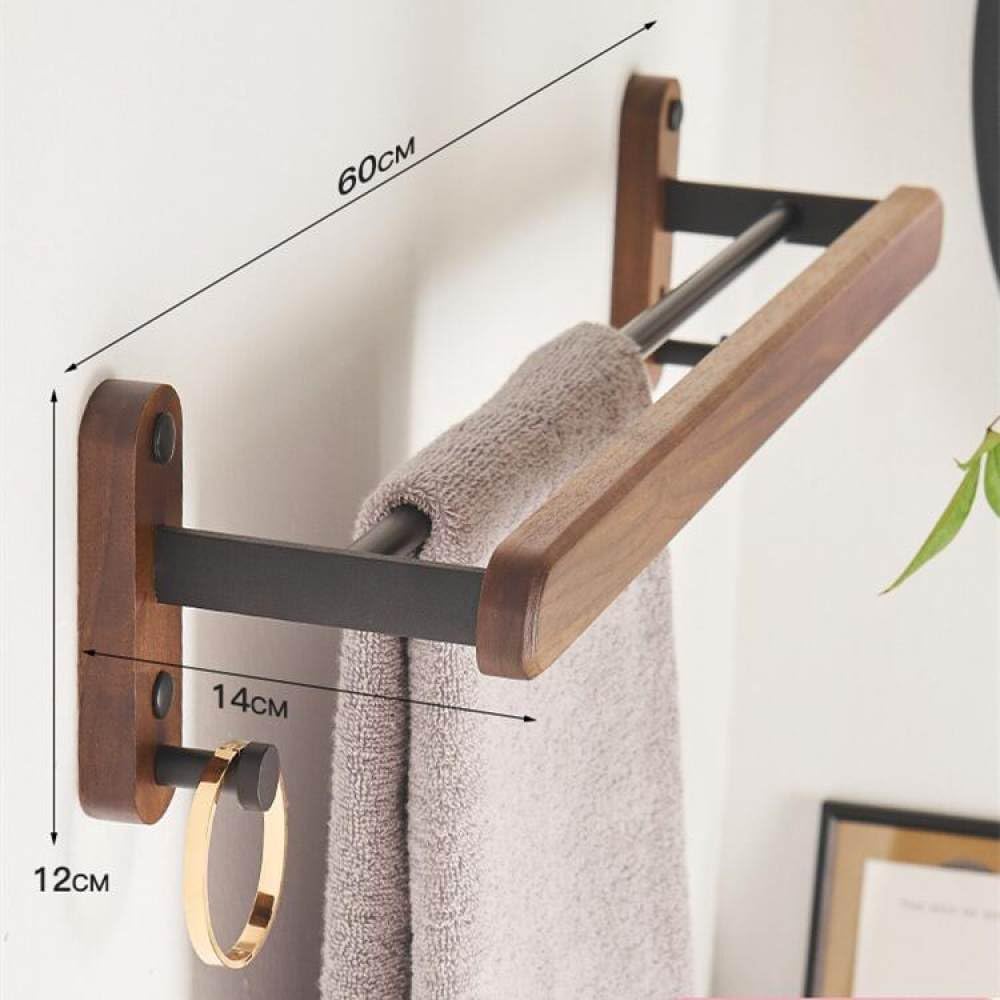 Wood Black Bathroom Hardware Set Towel Rack Toilet Paper Holder Towel Bar Bathroom Shelf Bathroom Accessories,Towel Double Bar