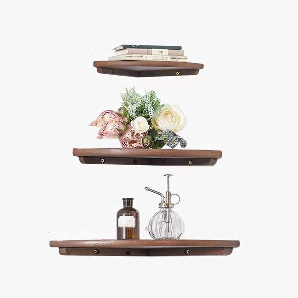 Wall Shelf 3pcs Set Corner Floating Shelf, Solid Oak Wood Floating Corner Shelf Wall Mounted, Wall Display Shelf for Small Plant Photo Frame for Bedroom Kitchen, Living Room Shelves Floatin (W