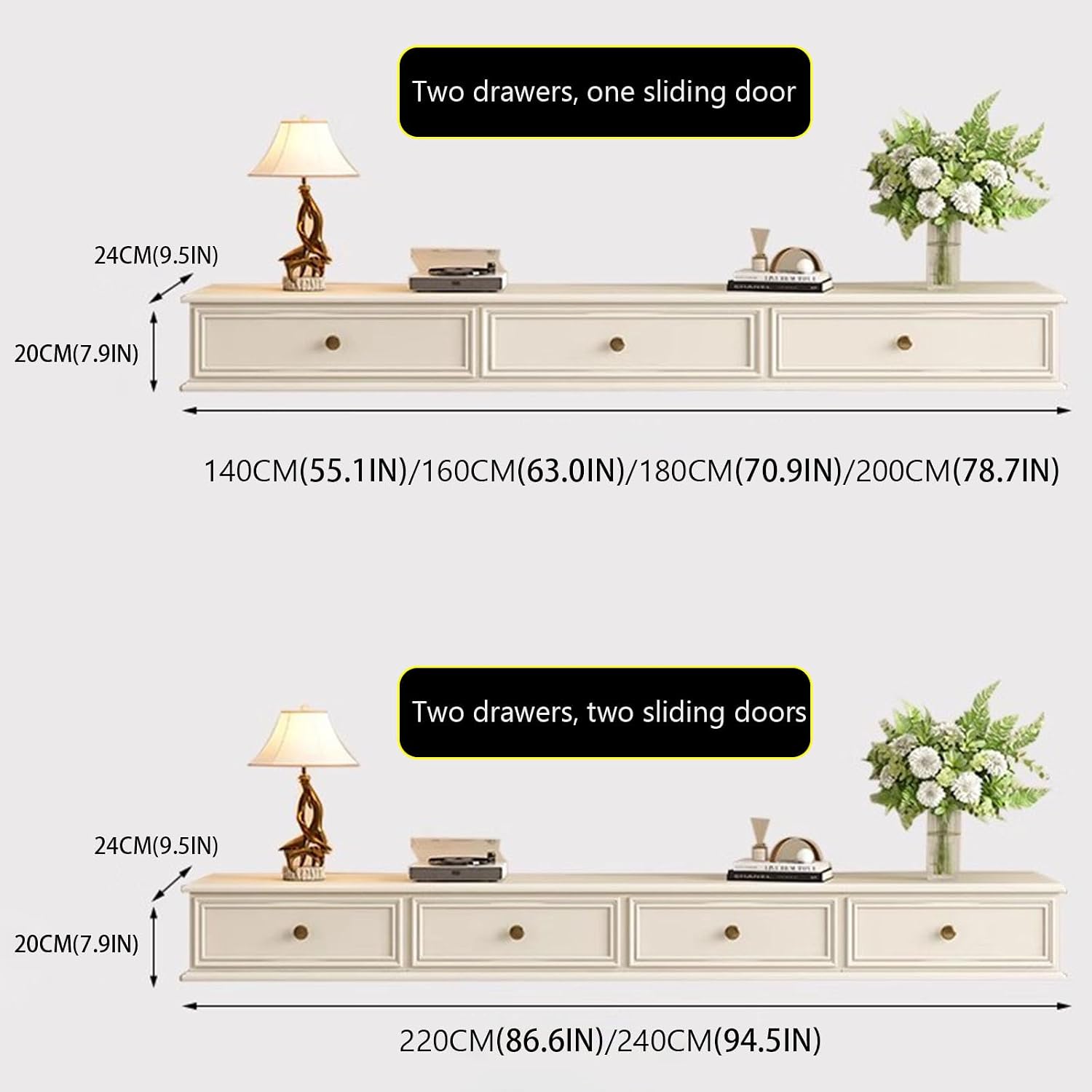 Floating TV Stand Large Floating TV Shelves Wall Mounted Multi Storage Compartment TV Media Console Floating TV Cabinet Bench Under TV Large Storage (Walnut D, 86.6 * 7.9 * 9.4 in)