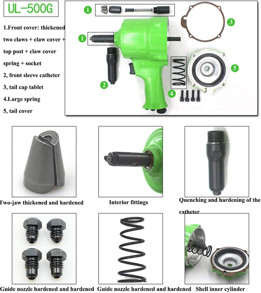 NEWTRY Professional Pneumatic Rivet Gun Air Riveting Tool Rivet Nut Setting Kit Air Power Tool Pop Rivet Gun Automatic Nail Suction (UL-500G)