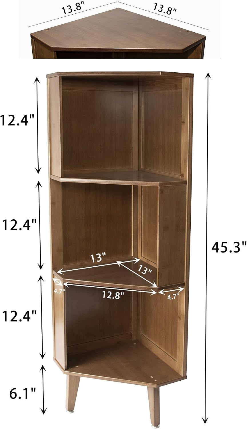 3-Shelf Industrial Corner Bookcase - A-Shaped Display Tall Bookshelf Multifunctional Storage Display Stand for Home Office & Living Room Decoration