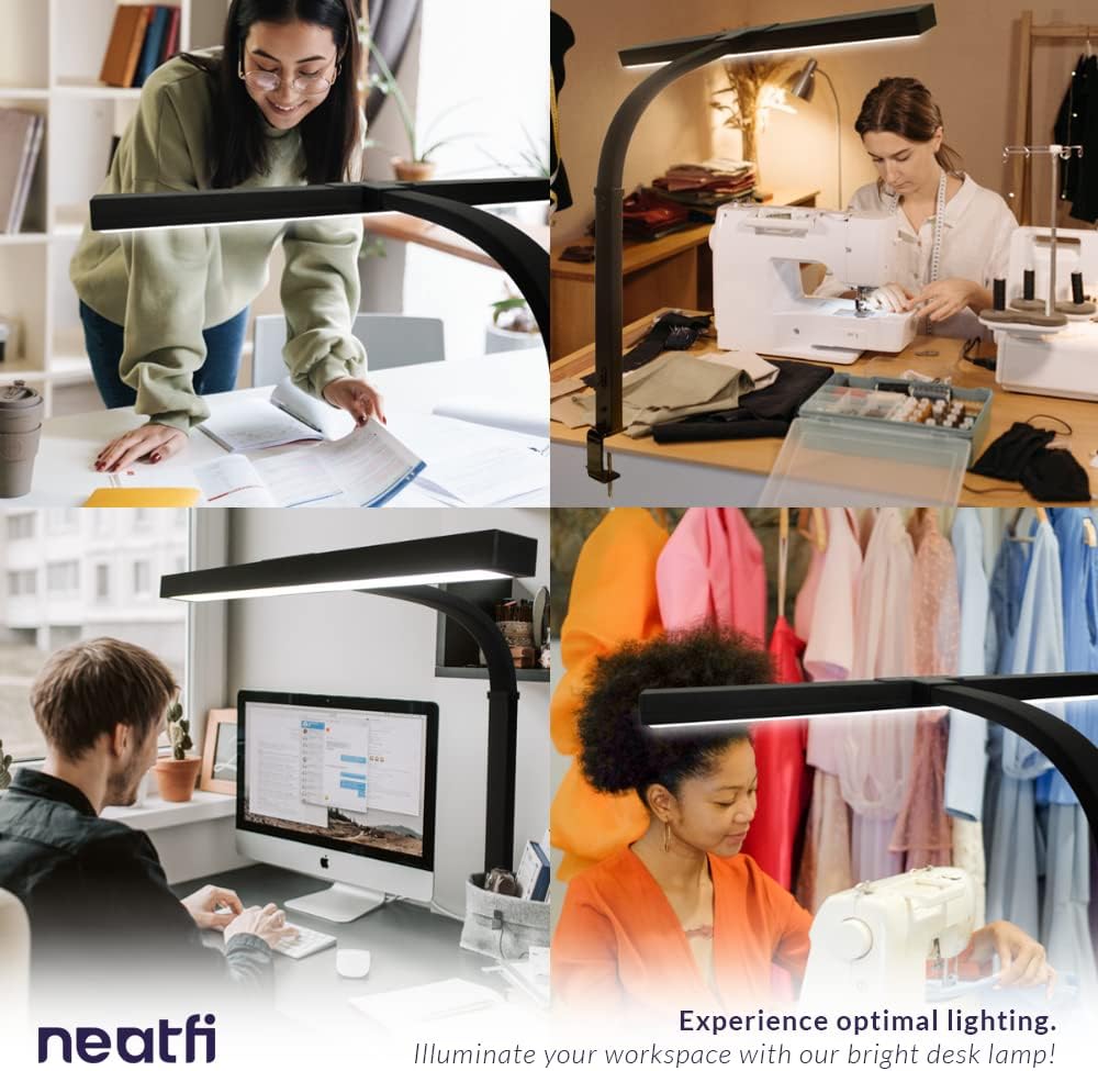 Neatfi 3,000 Lumens LED Desk Lamp with Clamp | Dimmable | 5 Brightness Levels & 5 Light Modes | Memory Function | Eye-Caring Flexible Lamp for Home & Office (28 Inches, Black)