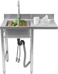 Stainless Steel Sink Single Bowl Commercial Utility Sink Free Standing Kitchen Sinks with Cold and Hot Water Faucets for Kitchens, Garage, Laundry Room (35.4' W x 21.2' D x 39.3' H)