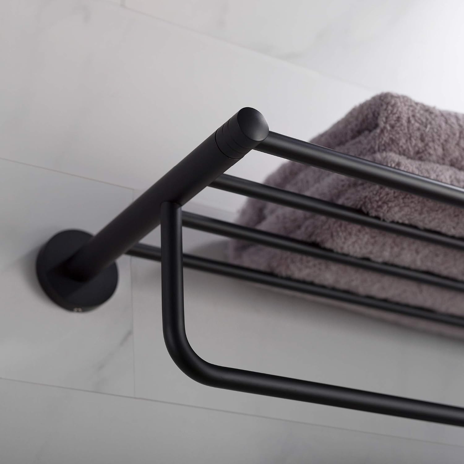 KRAUS Elie Bathroom Shelf with Towel Bar, Matte Black Finish, KEA-18842MB