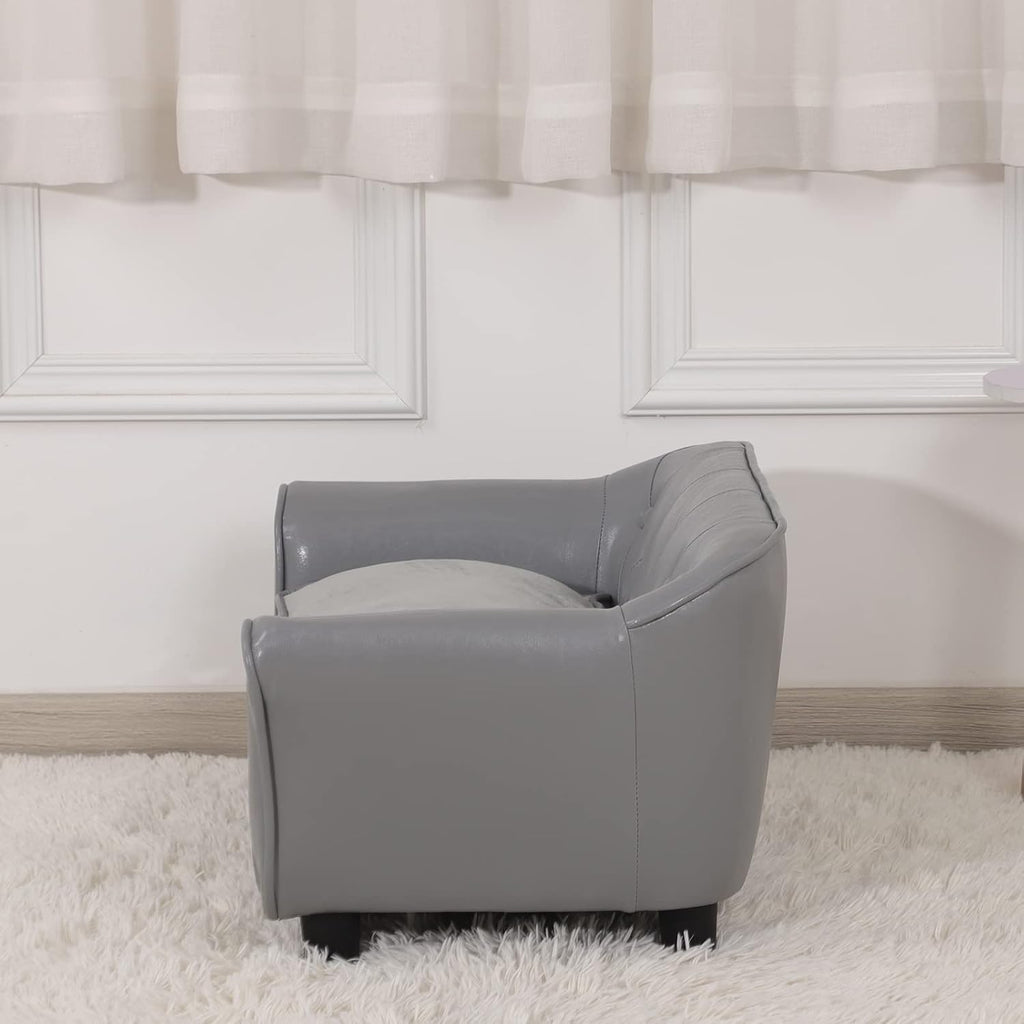 Dog Couch,Puppy Bed,Cat Sofa,Cat Couch,Pet Sofa,Dog Chair,Small Pet Bed,with Copper Nail and Wooden Frame, Leather Fabric and Cushion,for Small Animals Using (Grey)