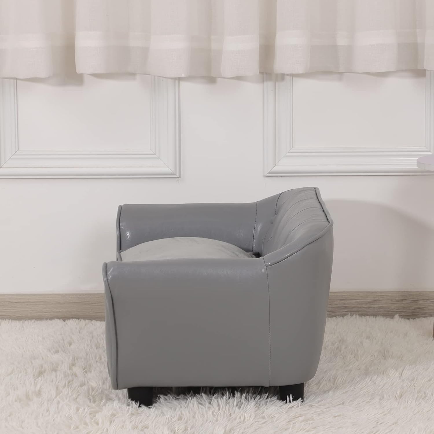 Dog Couch,Puppy Bed,Cat Sofa,Cat Couch,Pet Sofa,Dog Chair,Small Pet Bed,with Copper Nail and Wooden Frame, Leather Fabric and Cushion,for Small Animals Using (Grey)