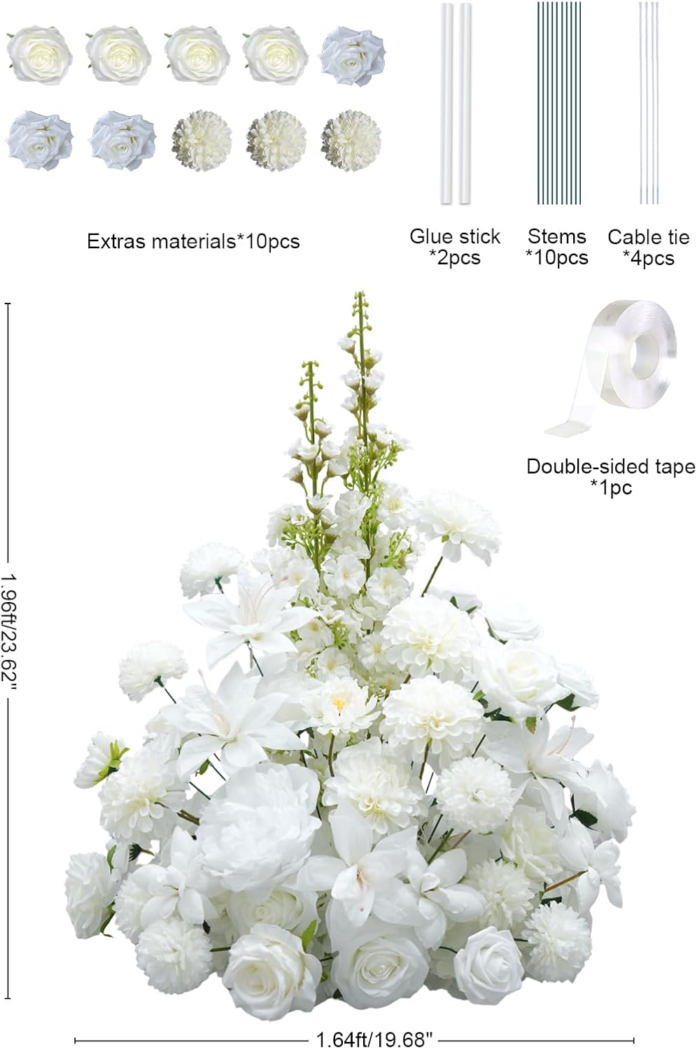 2pcs 19'' White Rose Free Standing Flowers Ball Bouquet Artificial Rose Arrangements Balls for Wedding Centerpieces Tables Chair Aisle Runner Flower Decor