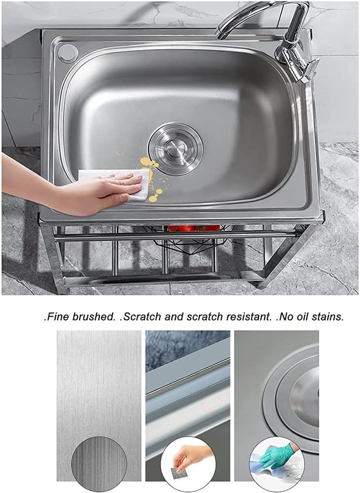 Stainless Steel Utility Sinks - Commercial Workstation Sink - Free Standing Single Bowl Sink - with with Faucet and Drainage System - for Laundry/Backyard/Garage,Silver-48x35x75cm