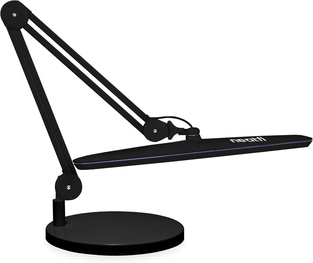 Neatfi XL 24W LED Desk Lamp – 2,200 Lumens | 23' Wide Shade | Dimmable Eye-Caring Task Light | Adjustable Arm | Office, Study, Crafting & Nail Techs (Black, Non-CCT with Base)