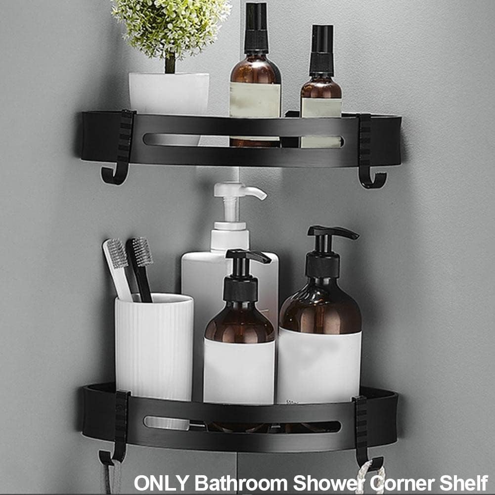 Corner Shower Caddy Bathroom Shelves, Bathroom Shelf, Triangle Towel Shower Storage Rack, Black Corner Shelves, Wall Mounted Aluminum Holder, No Drill Organizer（Black