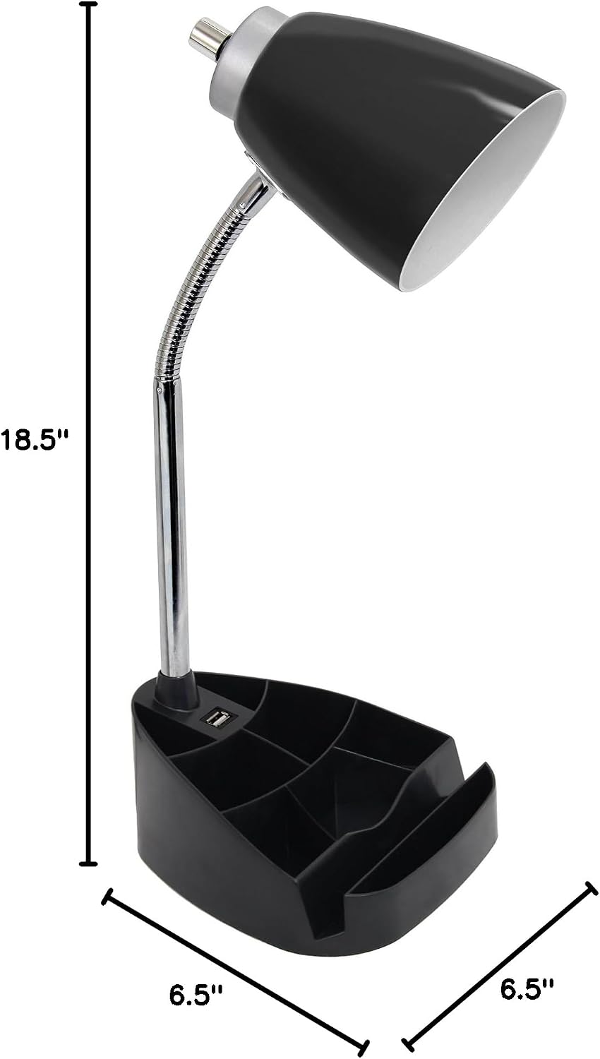 Simple Designs LD1056-BLK Gooseneck Organizer Desk Lamp with iPad/Tablet Stand or Book Holder and USB Port, Black (Pack of 5)