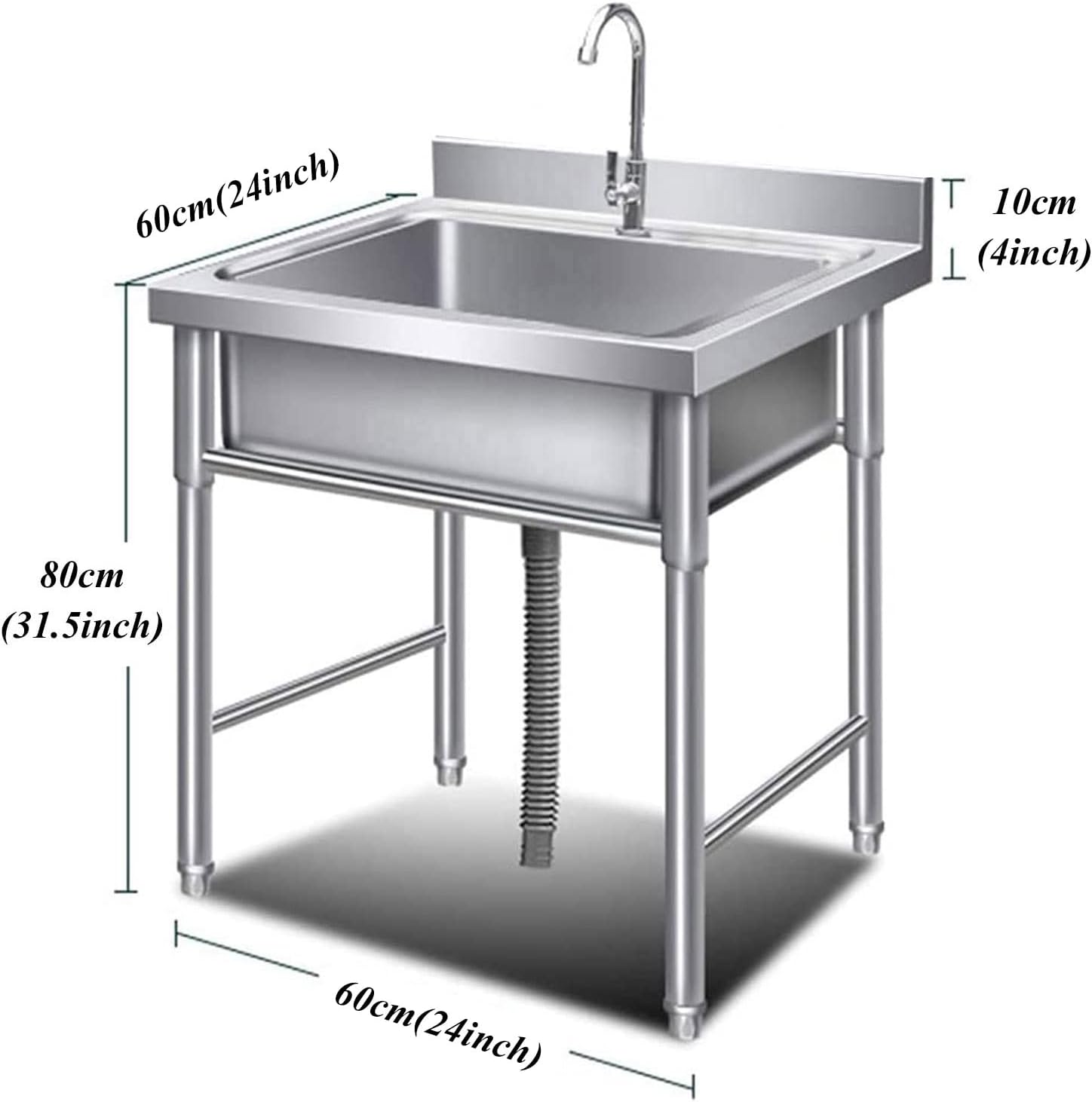 Commercial Restaurant Sink Stainless Steel Utility Sink Free-Standing Kitchen Sink Set Single Bowl Sink for Garage, Restaurant, Bar, Laundry Room, Indoor Outdoor