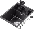 Black Sink with Cover Single Bowl Sink with Foldable Faucet Single Bowl Sink Hidden Sink Undercounter Sink(One Color-32x43cm