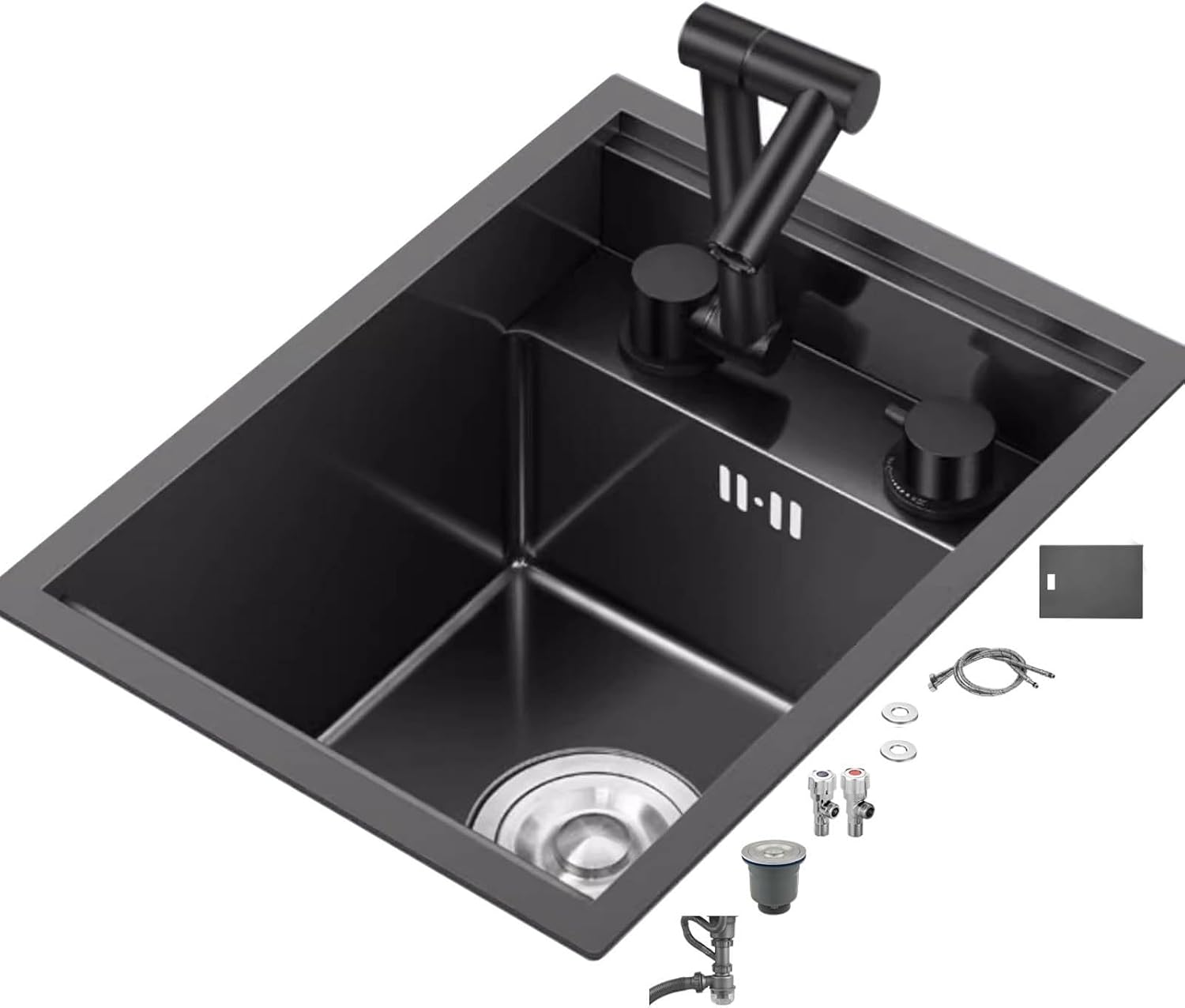 Black Sink with Cover Single Bowl Sink with Foldable Faucet Single Bowl Sink Hidden Sink Undercounter Sink(One Color-32x43cm