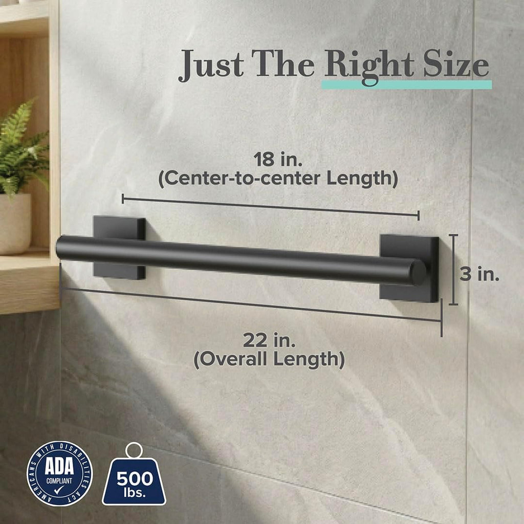 Gatco 942MX Elevate 18' L Grab Bar, Matte Black/ADA Compliant Stainless Steel Safety Grab Bar for Bathroom