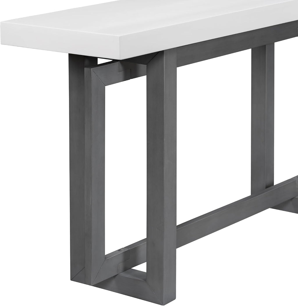 Merax Wood Entryway Console Table, Modern Line Frame with Industrial Concrete Top, for Living Room/Hallway/Foyer, White and Grey