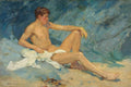 ArtDirect Henry Scott Tuke 18x13 Gold Ornate Frame and Double Matted Museum Art Print Titled: A Male Nude Reclining on Rocks
