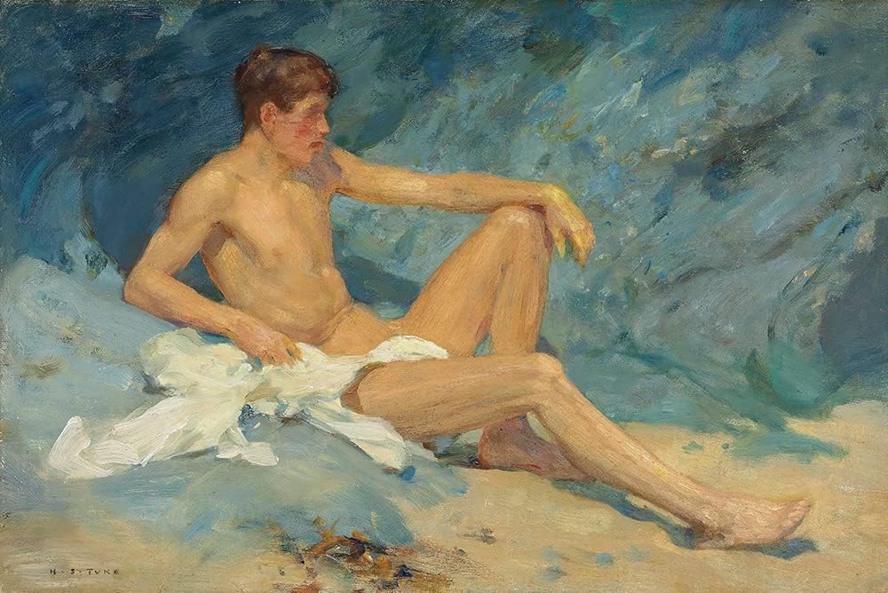 ArtDirect Henry Scott Tuke 24x17 Gold Ornate Framed and Double Matted Museum Art Print Titled: A Male Nude Reclining on Rocks
