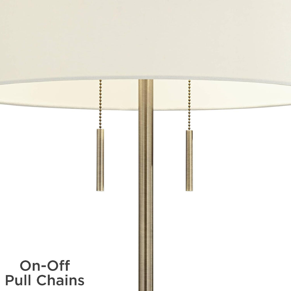 Possini Euro Design Vanguard Mid Century Modern 64' Tall Standing Floor Lamp Tray Table Pull Chain Brown Gold Wood Metal Brass Finish Living Room Bedroom House Reading Office Home Decor Entryway