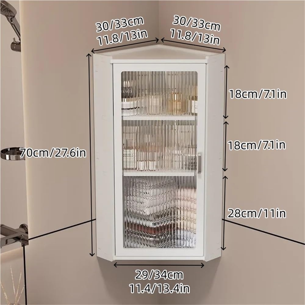 3-Tier Wall Mounted Bathroom Organizer, Hanging Storage Cabinet with Acrylic Doors, Modern Minimalist Floating Shelves, Stylish Corner Shelf for Kitchen, Bathroom(33cm-13in)
