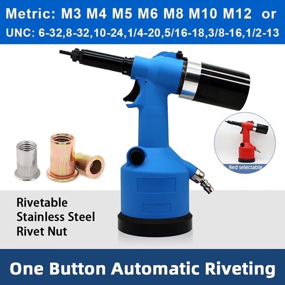 Heavy Duty Air Hydraulic Rivet Nut Tool Kit, Pulling Force Pop Rivet Gun Tool Kit with 7 Replaceable Nozzles Rivets & Toolbox, Automatic Air Rivet Hammer for Construction(Blue) (Blue)