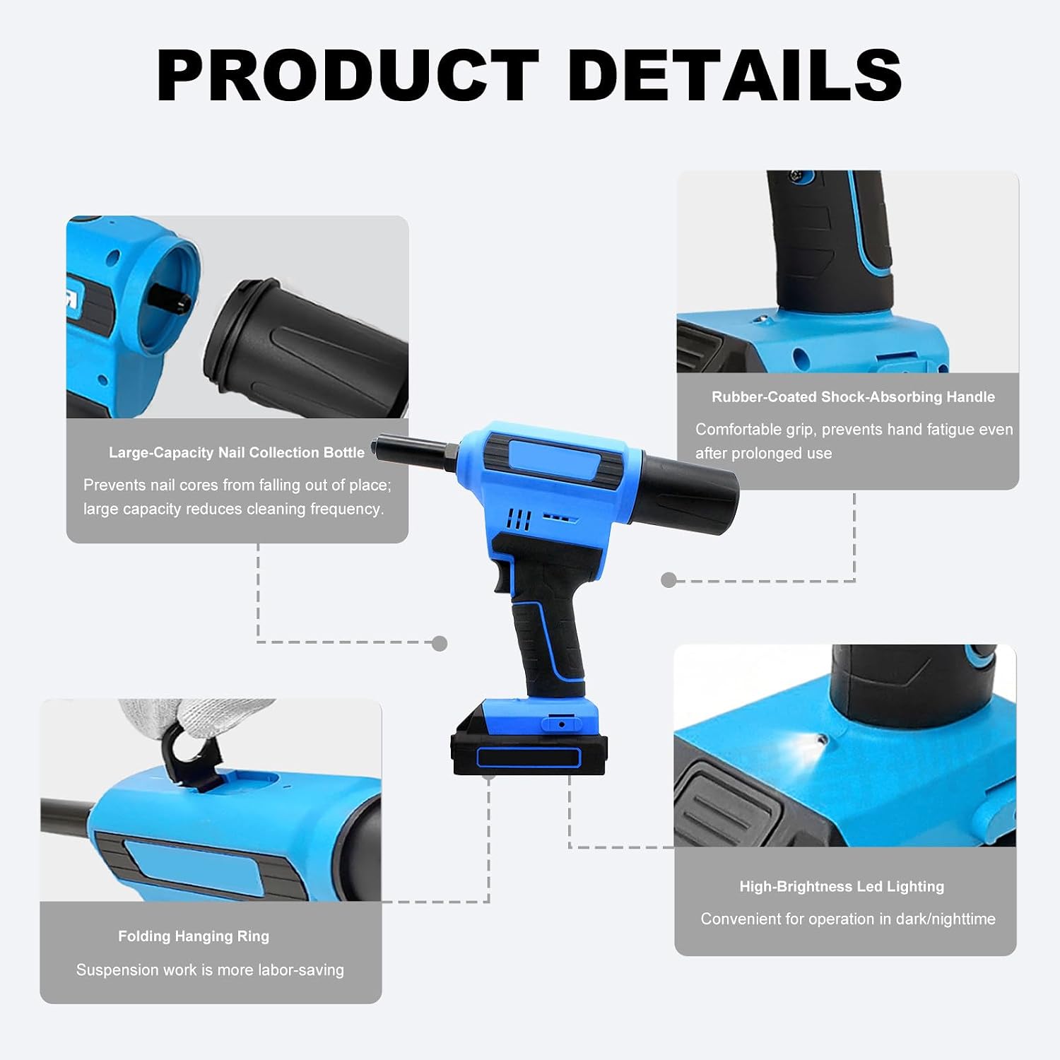 Electric Lithium Riveting Nut, Rechargeable Cored Aluminum Alloy Stainless Steel Rivet Gun, Pop Rivet Gun for Screw Drivers and Drills