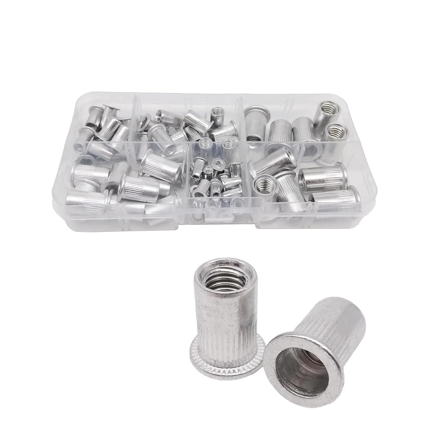 1 Box 70/205/402pcs M3 M4 M5 M6 M8 304 A2-70 Stainless Steel Carbon Steel Aluminum Flat Head Rivet Nut Rivnut Set Assortment Kit(Mix Material 402pcs)