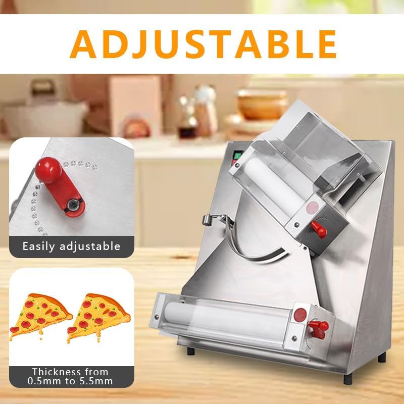 12 inch Dough Sheeter, Commercial Pizza dough roller press, Silver, QMDS-12