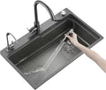 JATIBOSH Kitchen Sink Single Bowl Sink Stainless Steel Workstation with Pull-Out Faucet Dark Grey Kitchen Sink (Size : 68x45CM)