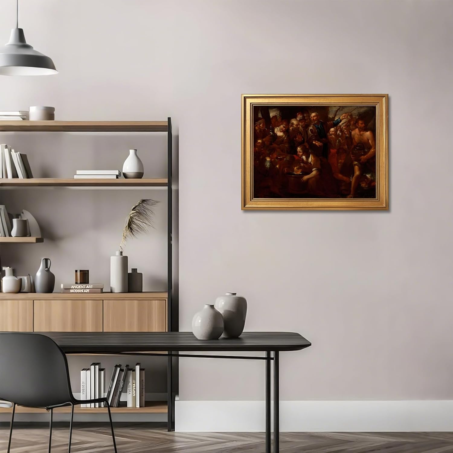 Moses Striking the Rock (1630) Gioacchino Assereto (1600 1649) Classical Religious Wall Art Poster Traditional Christian Renaissance Inspired Decor Canvas Print Living Room 24X36inchGolden frame