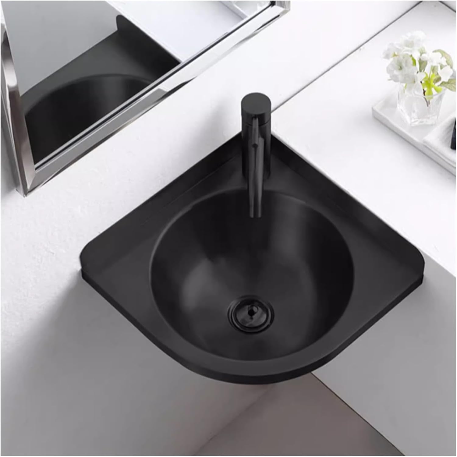 Single Bowl Sink, Stainless Steel Wall Mounted Wash Basin, Kitchen Sink Basin Small Sink Corner for Washing Food Prep, with Faucet Inlet Pipe (Color : Black, Size : C(32x32x45cm)) (Black C(32x32x