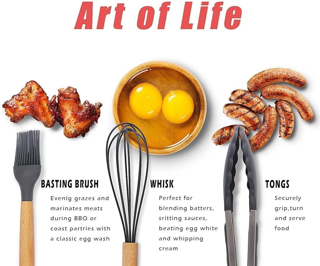 Silicone Kitchenware Cooking Utensils Set Non-stick Cookware Whisk Beaters Kitchen Cooking Tool Set(E)