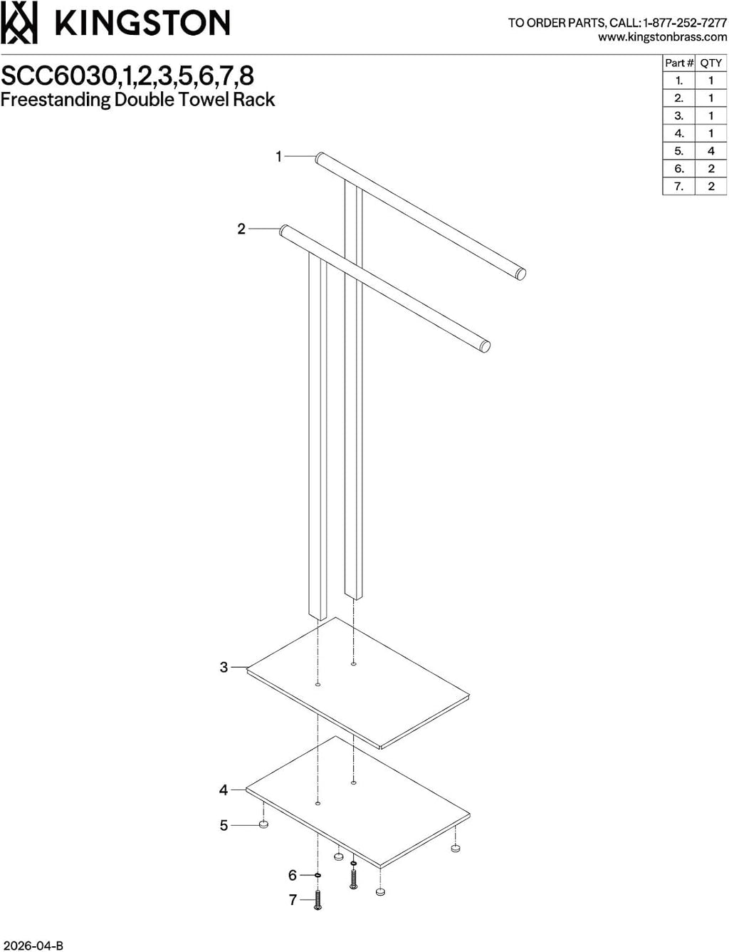 Kingston Brass SCC6032 Edenscape 32-7/16' Freestanding Pedestal 2-Tier L-Shape Towel Rack, Polished Brass