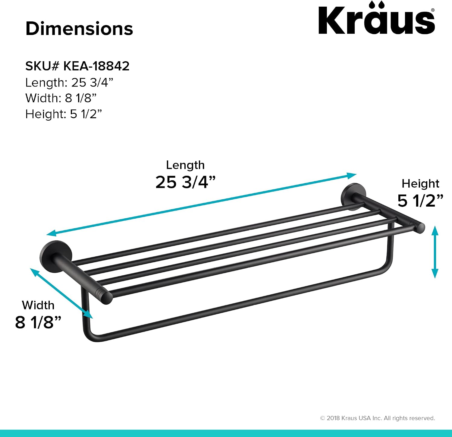 KRAUS Elie Bathroom Shelf with Towel Bar, Matte Black Finish, KEA-18842MB