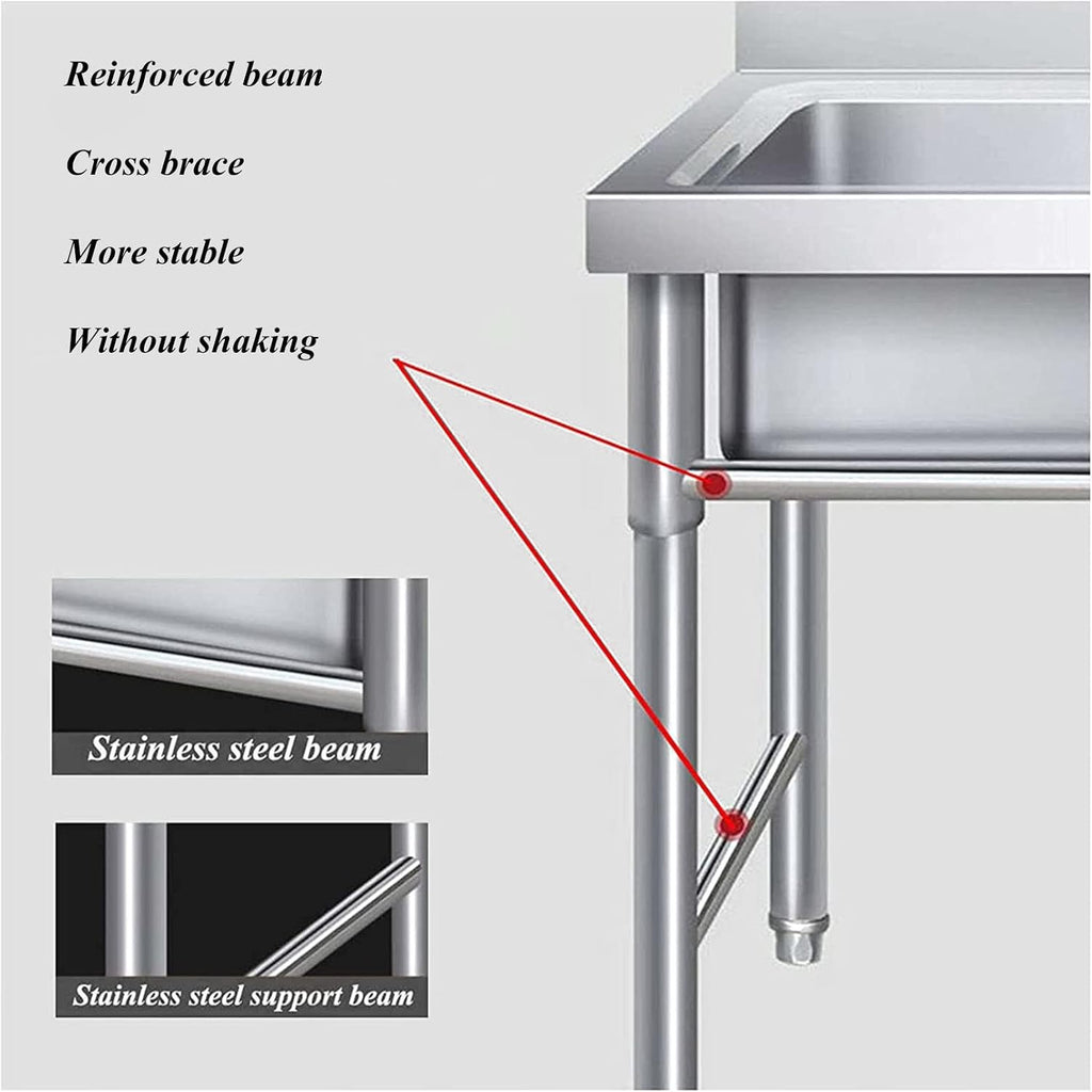 Utility Sink Stainless Steel 1 Compartment Commercial Kitchen Sink with Faucet, Free Standing Single Bowl Sink for Restaurant, Bar, Laundry, Garage